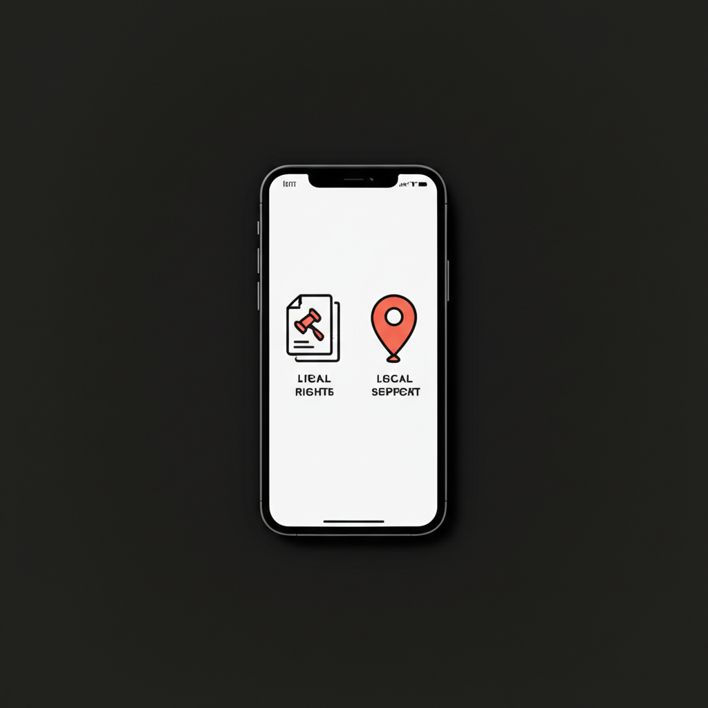 Illustration of a mobile app for migrant worker rights.