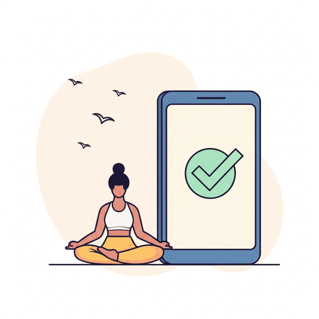 Illustration of women in a rural setting using a yoga tech tracker.